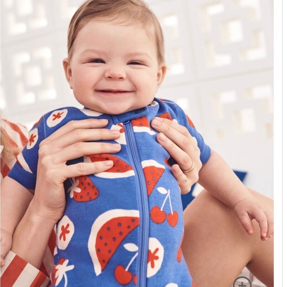 Hanna Andersson Blue and Red Watermelon Kids 2 way zip shortie sleeper - Picture 4 of 6